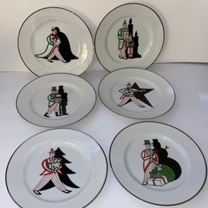 Williams Sonoma Vanity Fair Christmas Dessert Plate Set of 6 Shadow Robot.